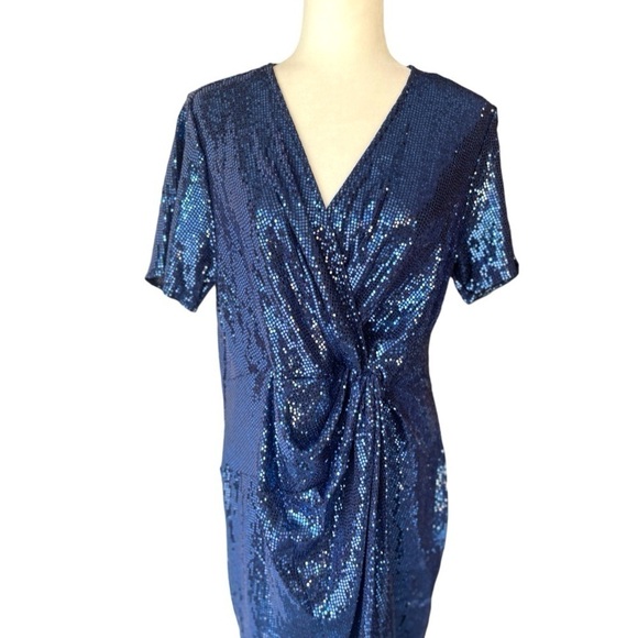 JM Studio Women Plus Size Navy Blue Sequin Formal Evening Prom Dress, Sz 16W - Picture 7 of 8